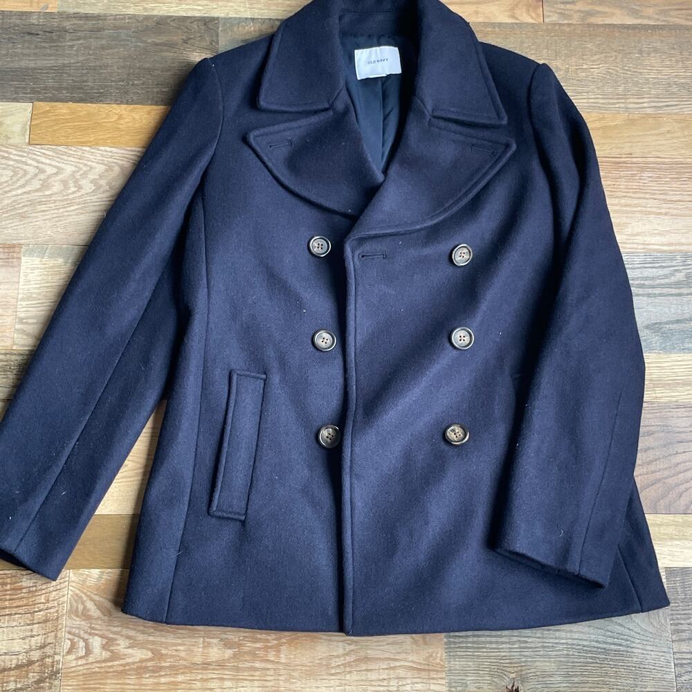 Old Navy Women's M Navy Blue Wool Blend Double Breasted Peacoat Coat